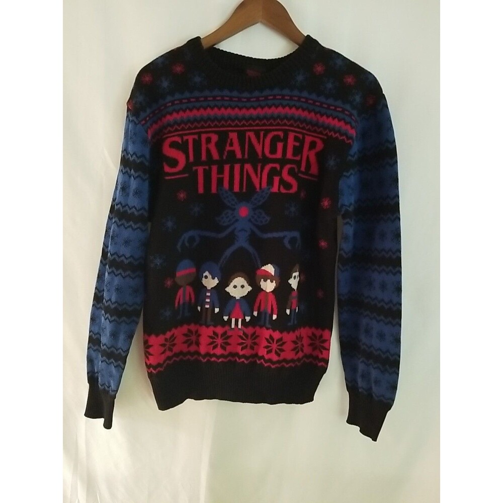 Stranger Things Sweater Men's Black Multi Color Size Large